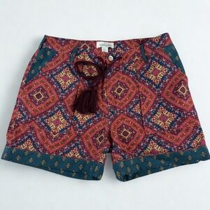 Sundance Kalini Linen Blend Shorts Womens PS Boho Print Tassel Waist Cottagecore